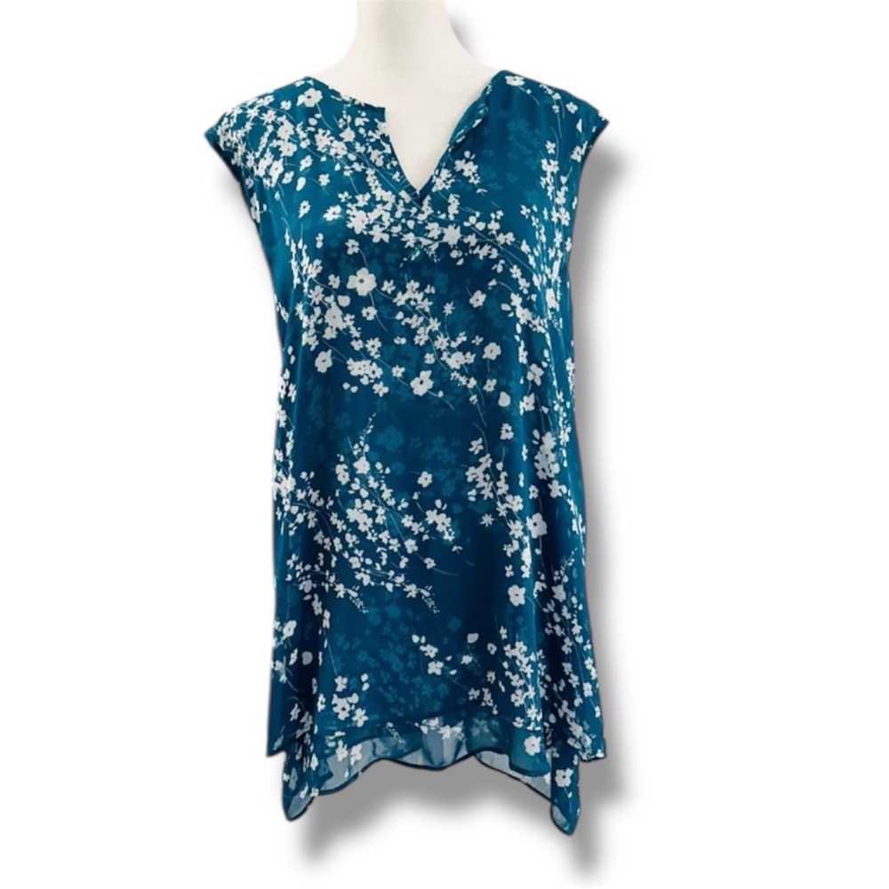 Cristina B Womens Teal  Sleeveless Layered Tunic Top